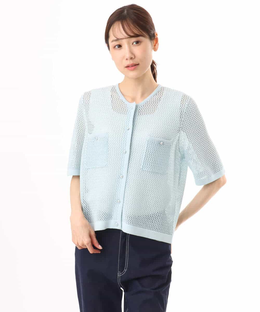 FKSID70140 MK MICHEL KLEIN(MK ミッシェルクラン) [洗える]メッシュ編み半袖ジャケットライクニット ホワイト