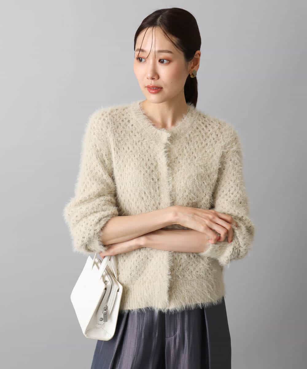 FKSJA31160 MK MICHEL KLEIN(MK ミッシェルクラン) フェザーヤーンニットカーディガン/洗える ベージュ