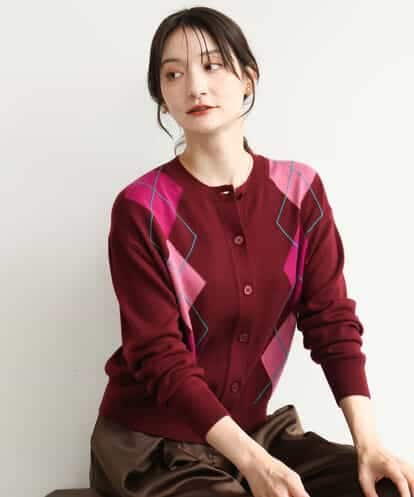 FKSJD30160 MK MICHEL KLEIN [洗える]配色アーガイル柄ニットカーディガン