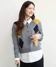 FKSJD30160 MK MICHEL KLEIN(MK ミッシェルクラン) [洗える]配色アーガイル柄ニットカーディガン グレー