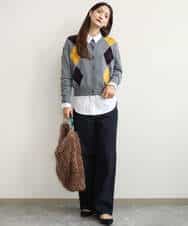 FKSJD30160 MK MICHEL KLEIN(MK ミッシェルクラン) [洗える]配色アーガイル柄ニットカーディガン グレー