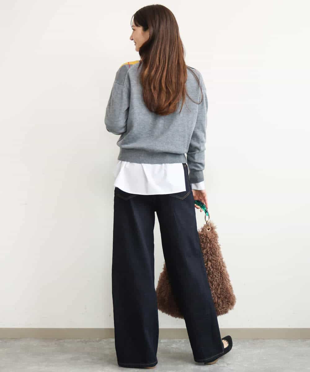 FKSJD30160 MK MICHEL KLEIN(MK ミッシェルクラン) [洗える]配色アーガイル柄ニットカーディガン グレー