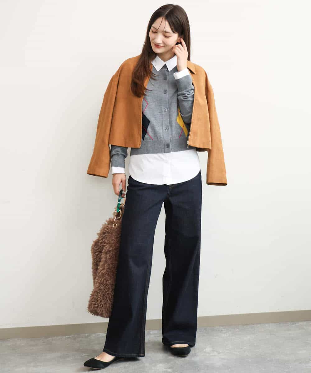 FKSJD30160 MK MICHEL KLEIN(MK ミッシェルクラン) [洗える]配色アーガイル柄ニットカーディガン グレー
