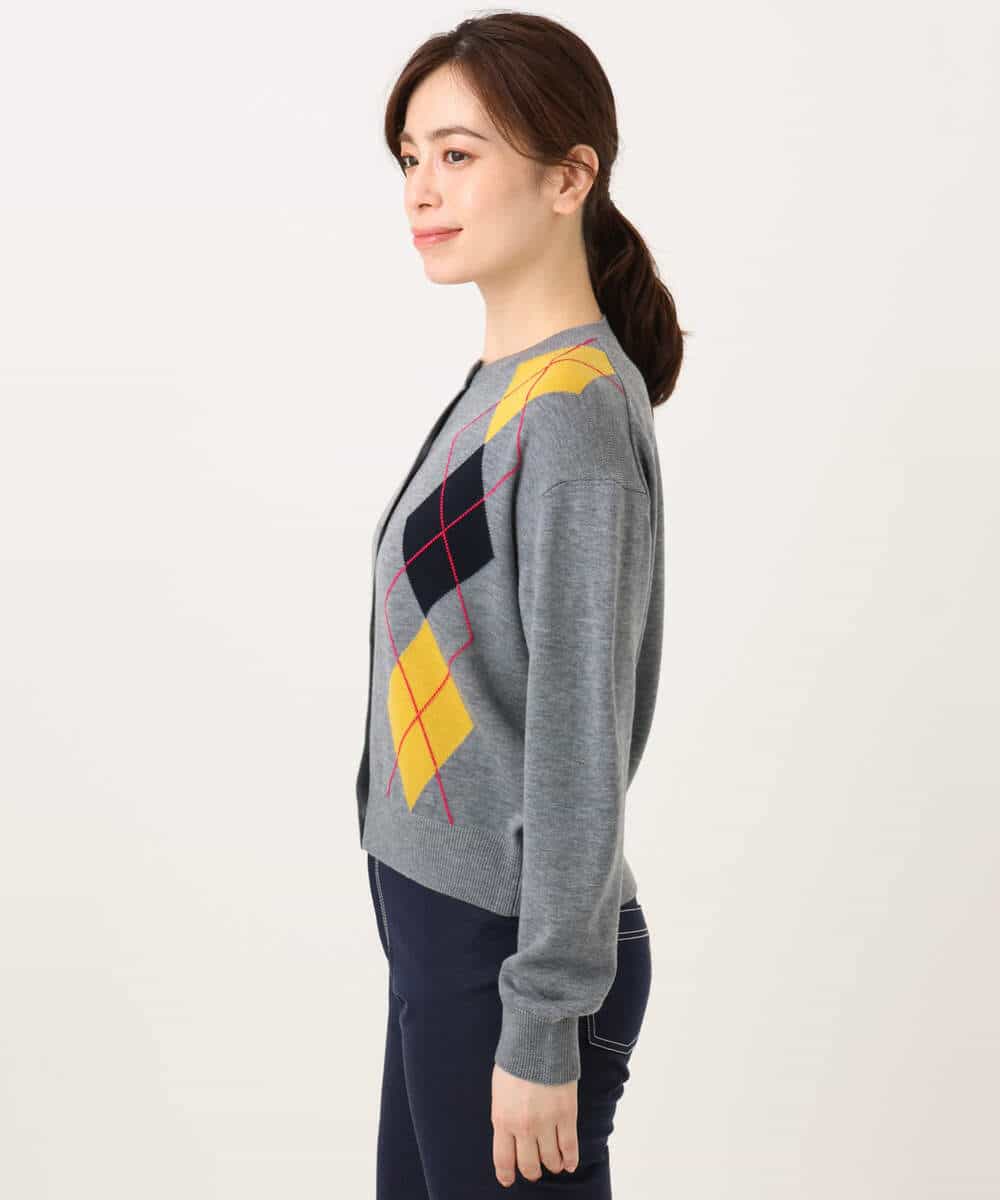 FKSJD30160 MK MICHEL KLEIN(MK ミッシェルクラン) [洗える]配色アーガイル柄ニットカーディガン グレー