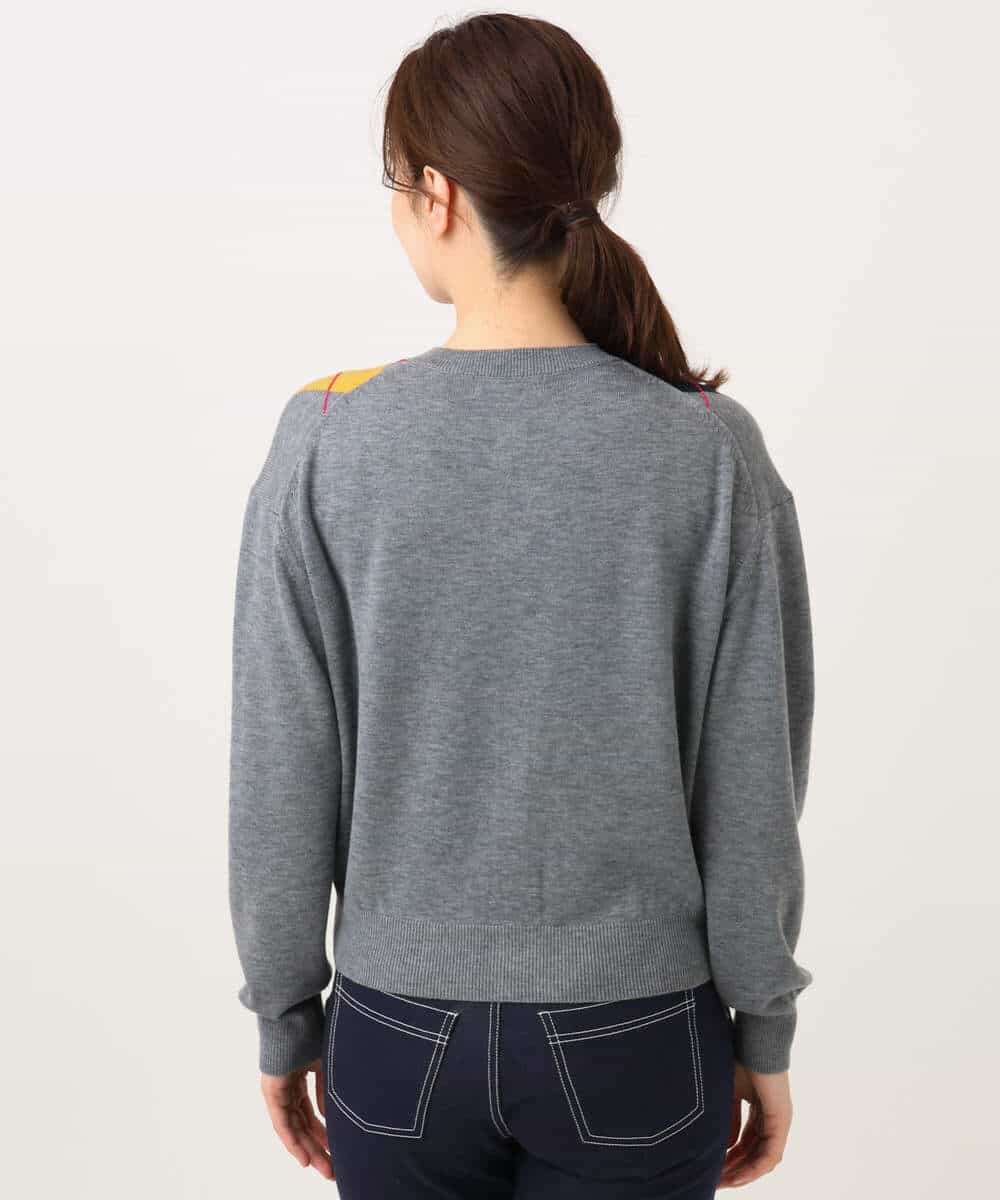 FKSJD30160 MK MICHEL KLEIN(MK ミッシェルクラン) [洗える]配色アーガイル柄ニットカーディガン グレー