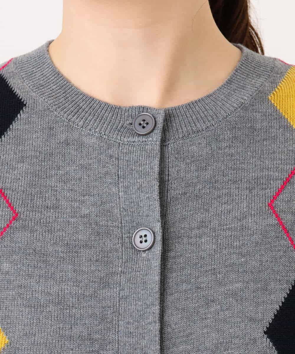 FKSJD30160 MK MICHEL KLEIN(MK ミッシェルクラン) [洗える]配色アーガイル柄ニットカーディガン グレー