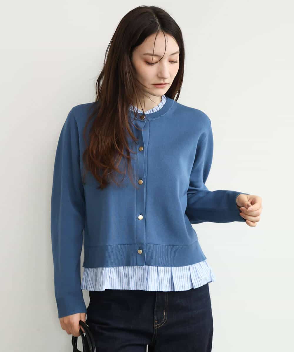 FKSJD31160 MK MICHEL KLEIN(MK ミッシェルクラン) [洗える]フリルレイヤードニットカーディガン ネイビー