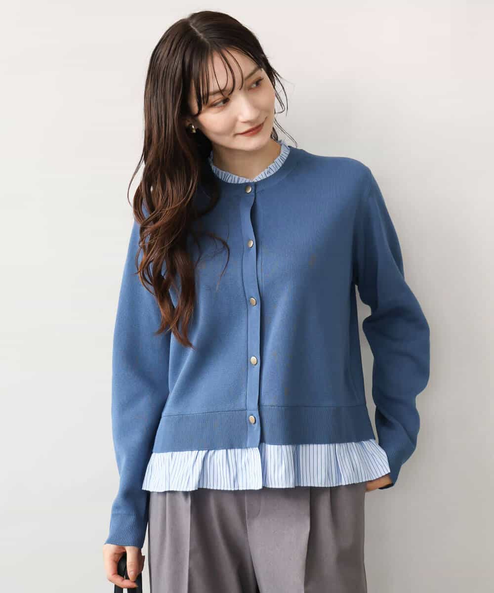 FKSJD31160 MK MICHEL KLEIN(MK ミッシェルクラン) [洗える]フリルレイヤードニットカーディガン ネイビー
