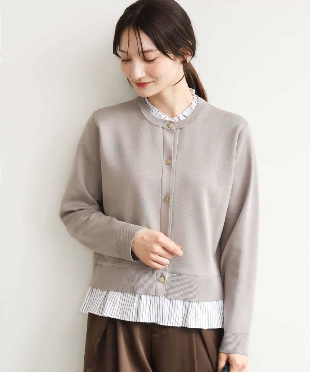 FKSJD31160 MK MICHEL KLEIN(MK ミッシェルクラン) [洗える]フリルレイヤードニットカーディガン ネイビー