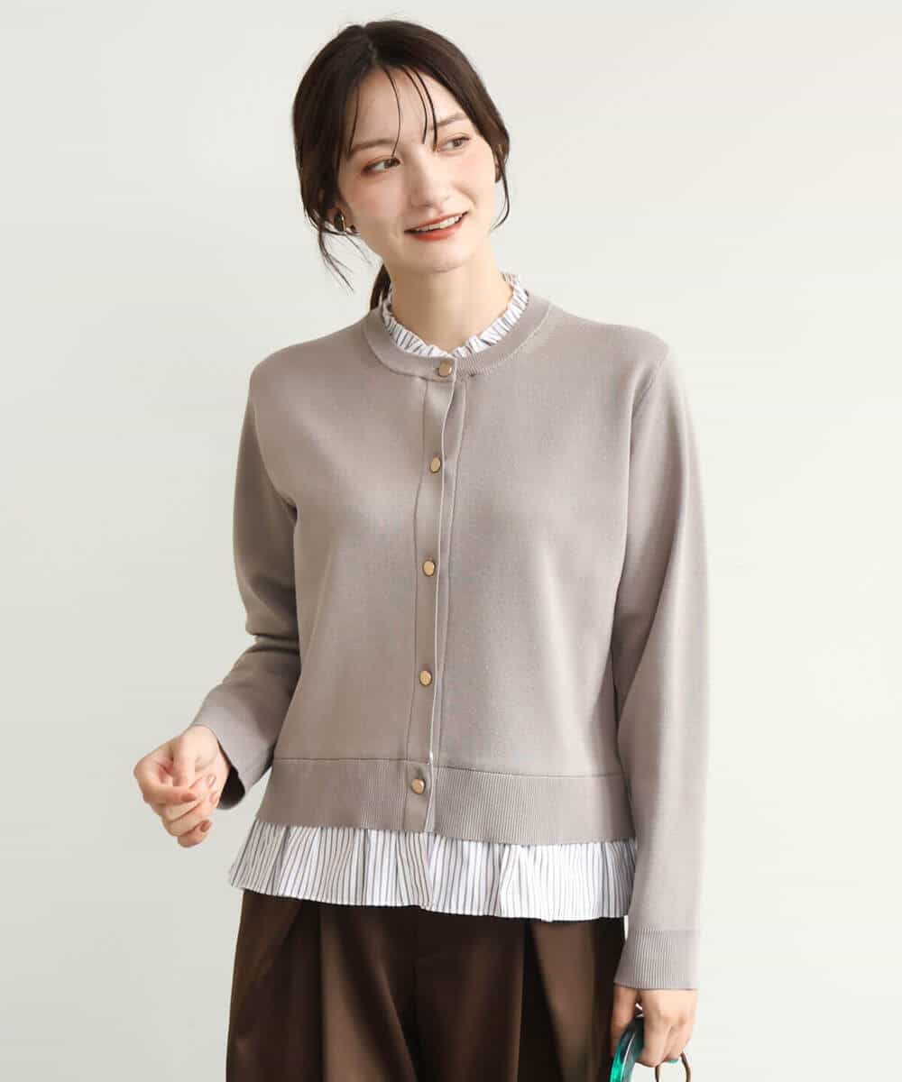 FKSJD31160 MK MICHEL KLEIN(MK ミッシェルクラン) [洗える]フリルレイヤードニットカーディガン ネイビー