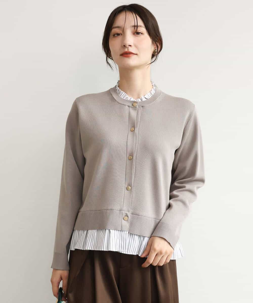FKSJD31160 MK MICHEL KLEIN(MK ミッシェルクラン) [洗える]フリルレイヤードニットカーディガン ネイビー