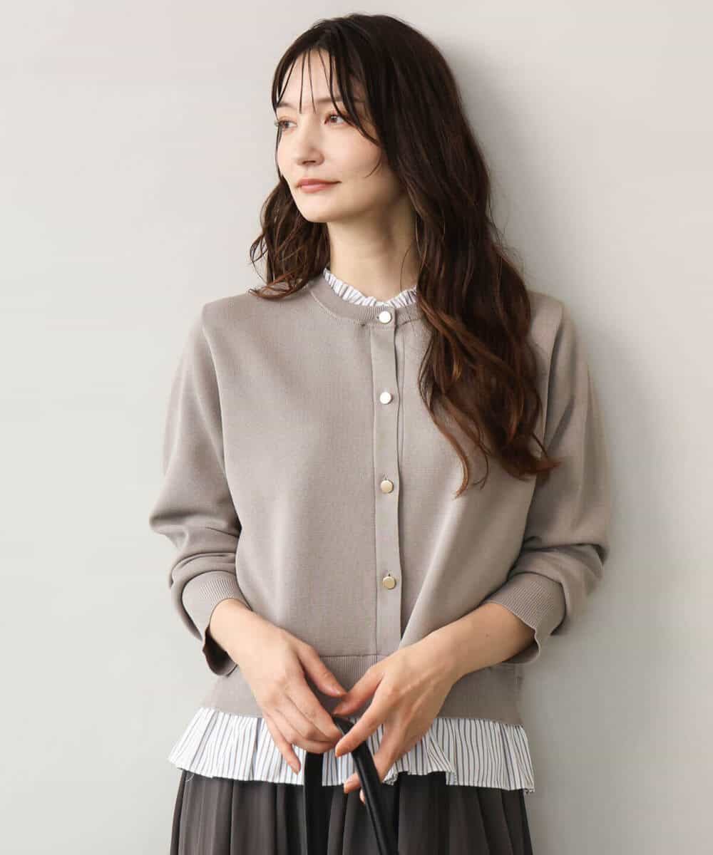 FKSJD31160 MK MICHEL KLEIN(MK ミッシェルクラン) [洗える]フリルレイヤードニットカーディガン ネイビー