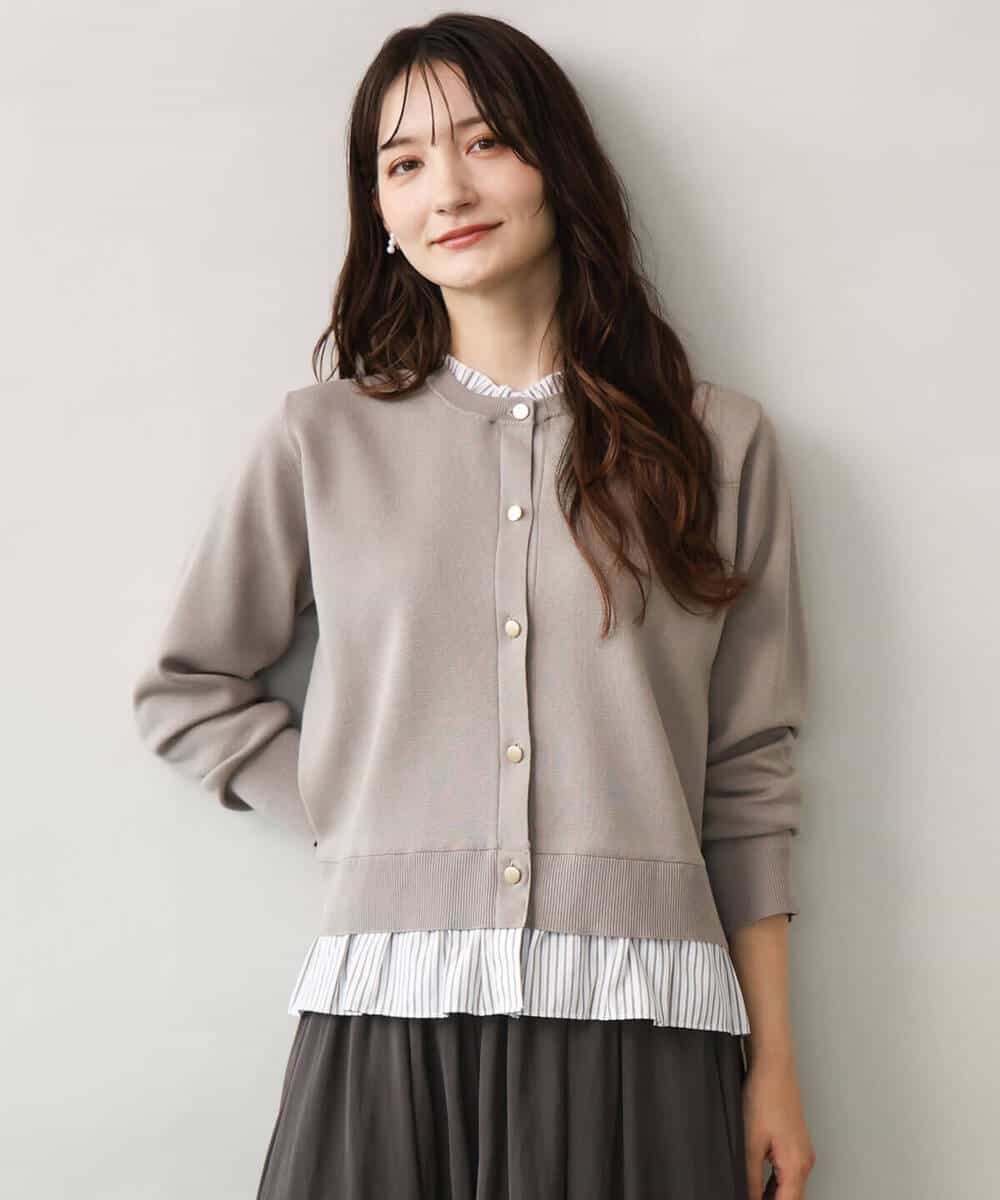 FKSJD31160 MK MICHEL KLEIN(MK ミッシェルクラン) [洗える]フリルレイヤードニットカーディガン ネイビー
