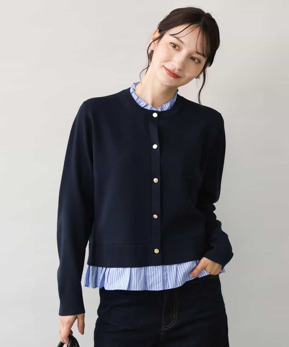 FKSJD31160 MK MICHEL KLEIN(MK ミッシェルクラン) [洗える]フリルレイヤードニットカーディガン ネイビー