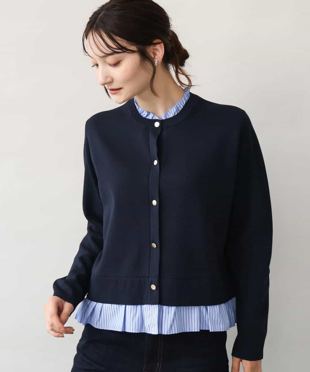 FKSJD31160 MK MICHEL KLEIN(MK ミッシェルクラン) [洗える]フリルレイヤードニットカーディガン ネイビー