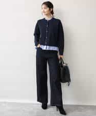 FKSJD31160 MK MICHEL KLEIN(MK ミッシェルクラン) [洗える]フリルレイヤードニットカーディガン ネイビー