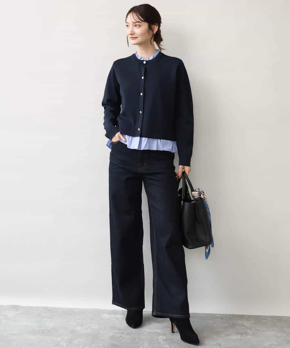 FKSJD31160 MK MICHEL KLEIN(MK ミッシェルクラン) [洗える]フリルレイヤードニットカーディガン ネイビー