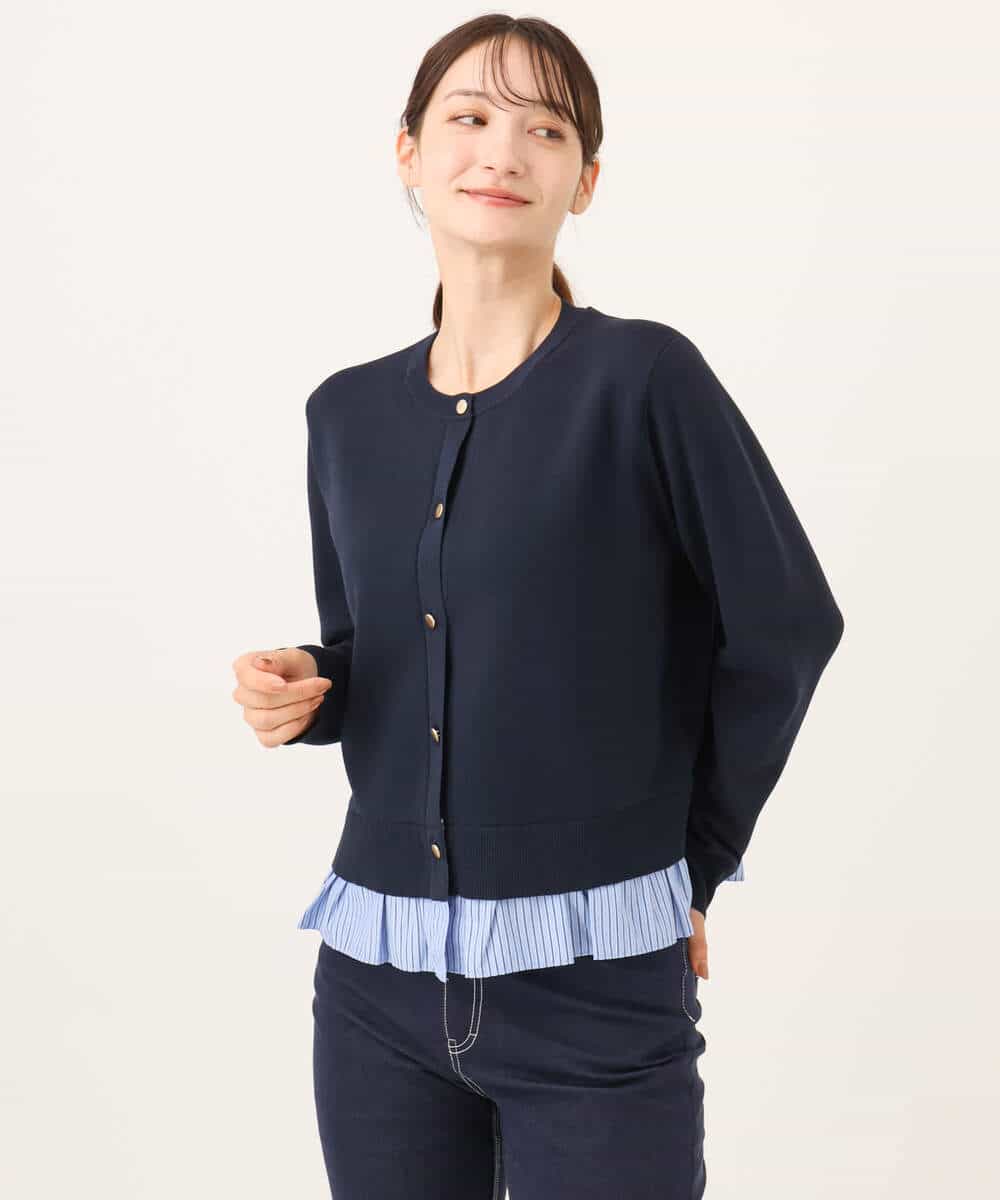 FKSJD31160 MK MICHEL KLEIN(MK ミッシェルクラン) [洗える]フリルレイヤードニットカーディガン ネイビー