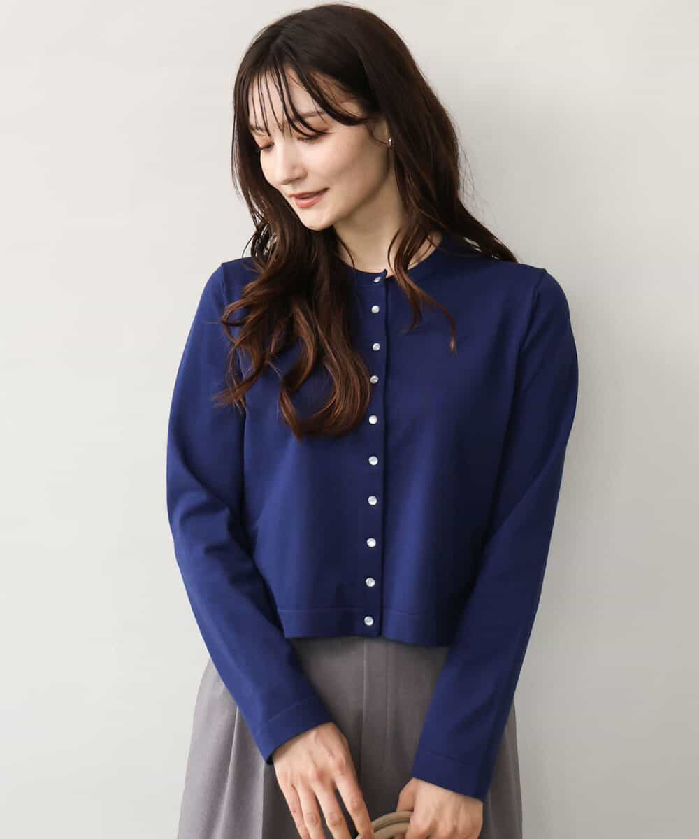 FKSJD33150 MK MICHEL KLEIN(MK ミッシェルクラン) [洗える]ドット釦コンパクトニットカーディガン ブルー