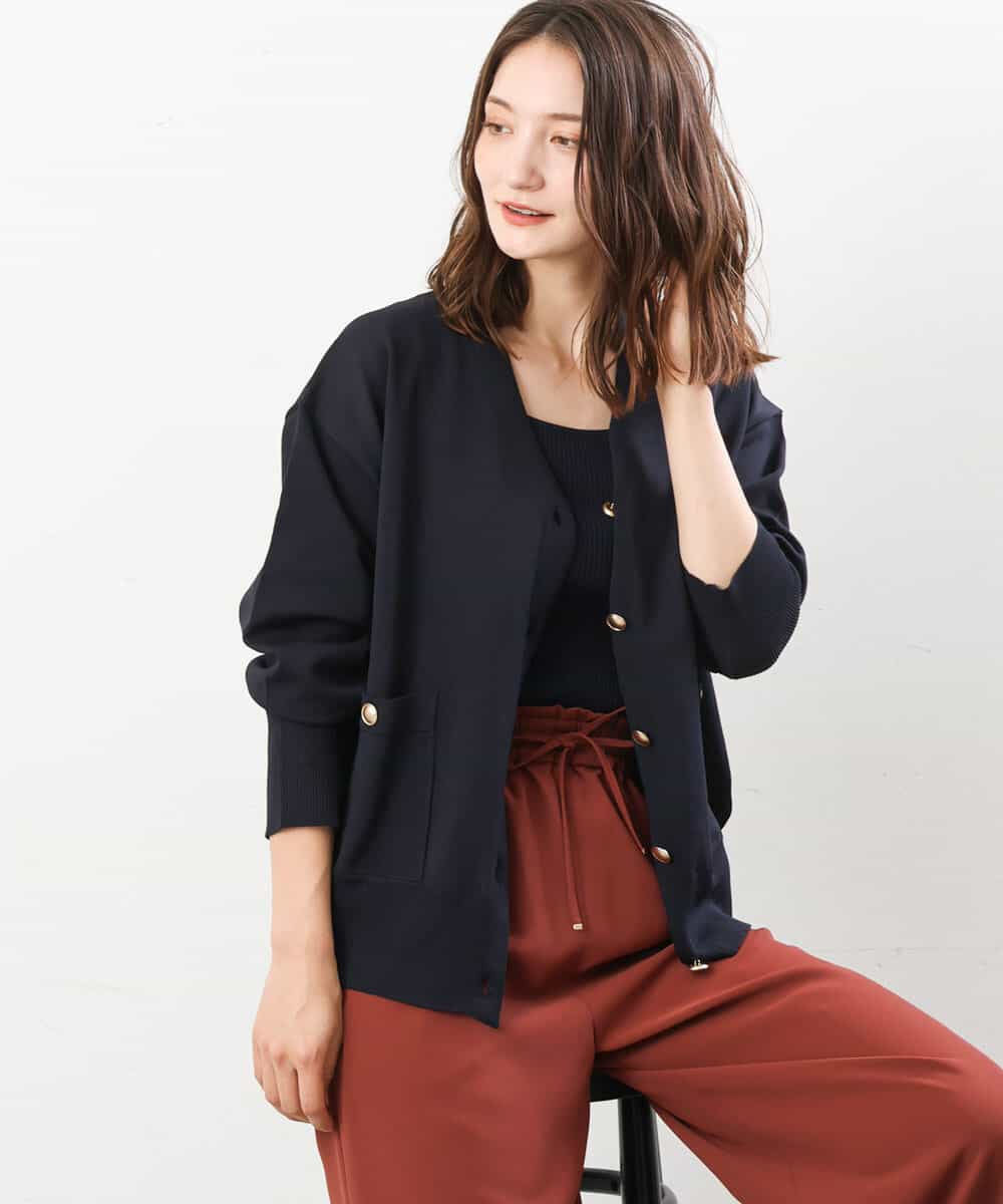 FKSJS09130 MK MICHEL KLEIN(MK ミッシェルクラン) スポンディッシュニットカーディガン/洗える ネイビー