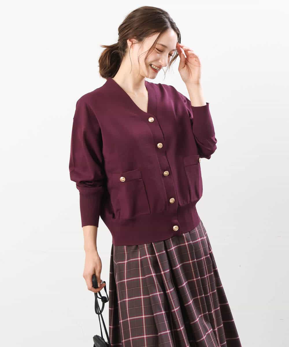 FKSJS09130 MK MICHEL KLEIN(MK ミッシェルクラン) スポンディッシュニットカーディガン/洗える ワイン