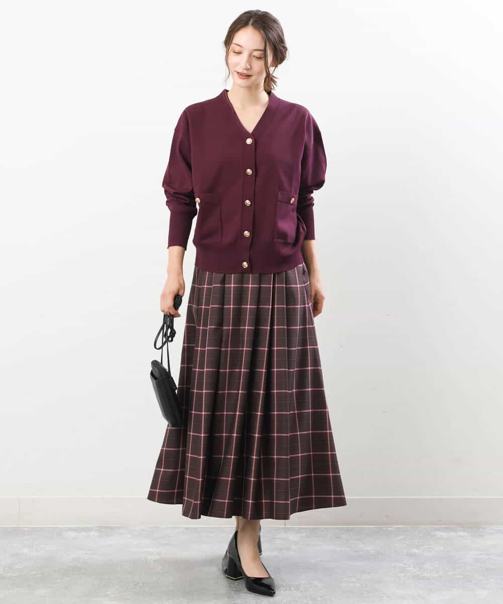 FKSJS09130 MK MICHEL KLEIN(MK ミッシェルクラン) スポンディッシュニットカーディガン/洗える ワイン