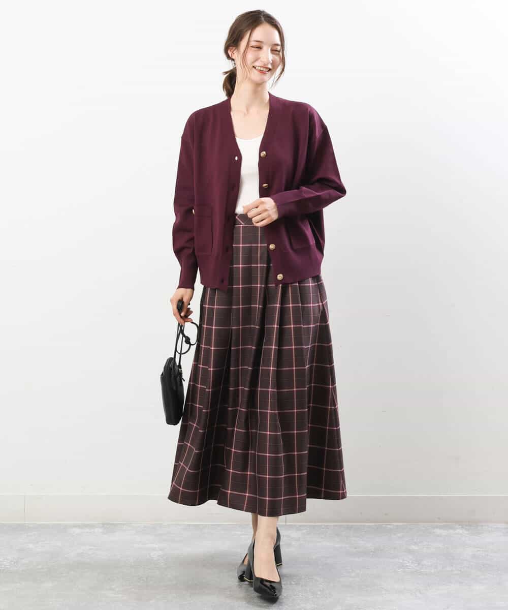 FKSJS09130 MK MICHEL KLEIN(MK ミッシェルクラン) スポンディッシュニットカーディガン/洗える ワイン