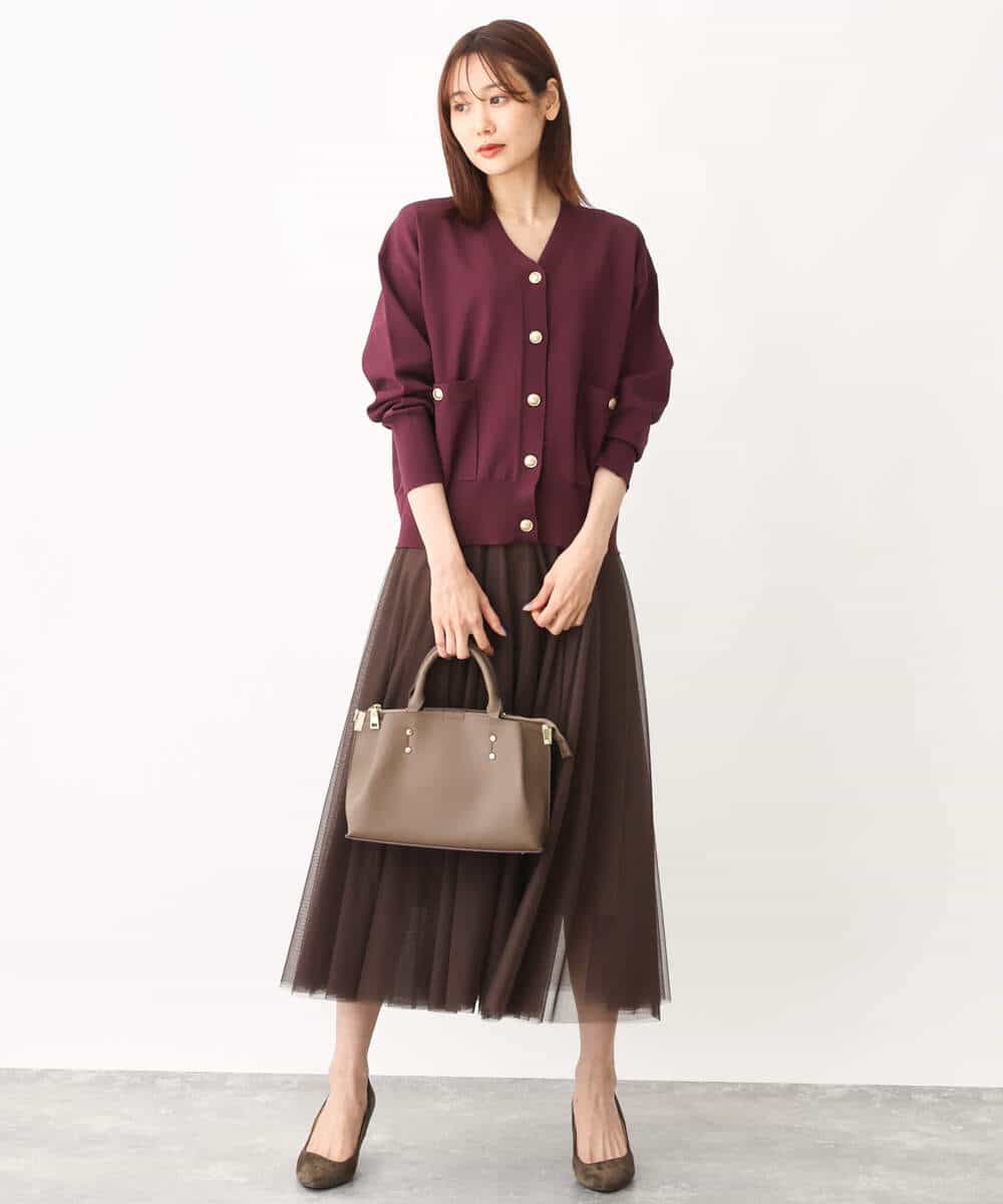 FKSJS09130 MK MICHEL KLEIN(MK ミッシェルクラン) スポンディッシュニットカーディガン/洗える ワイン