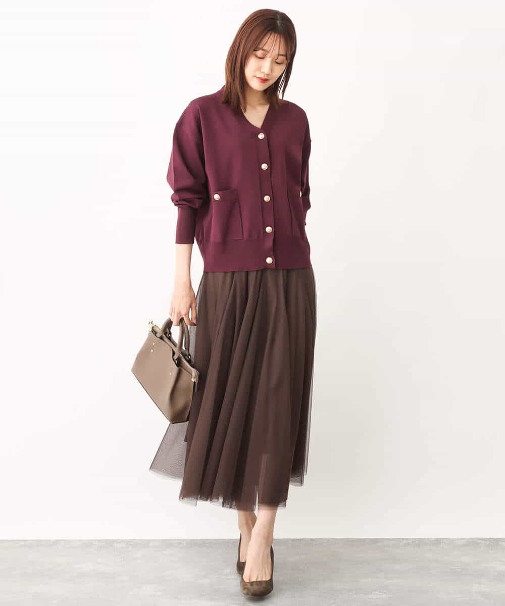 FKSJS09130 MK MICHEL KLEIN(MK ミッシェルクラン) スポンディッシュニットカーディガン/洗える ワイン
