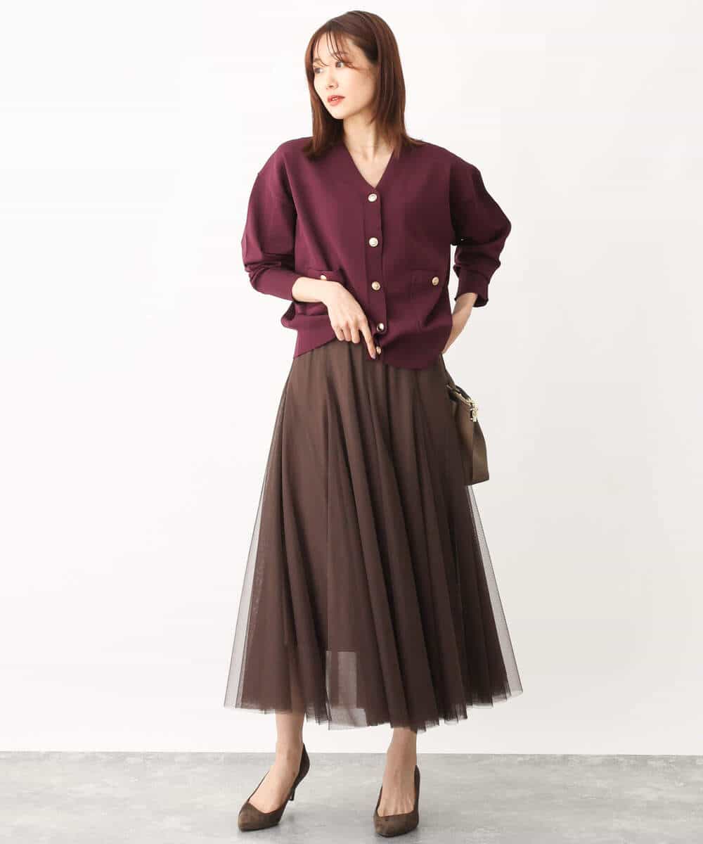 FKSJS09130 MK MICHEL KLEIN(MK ミッシェルクラン) スポンディッシュニットカーディガン/洗える ワイン