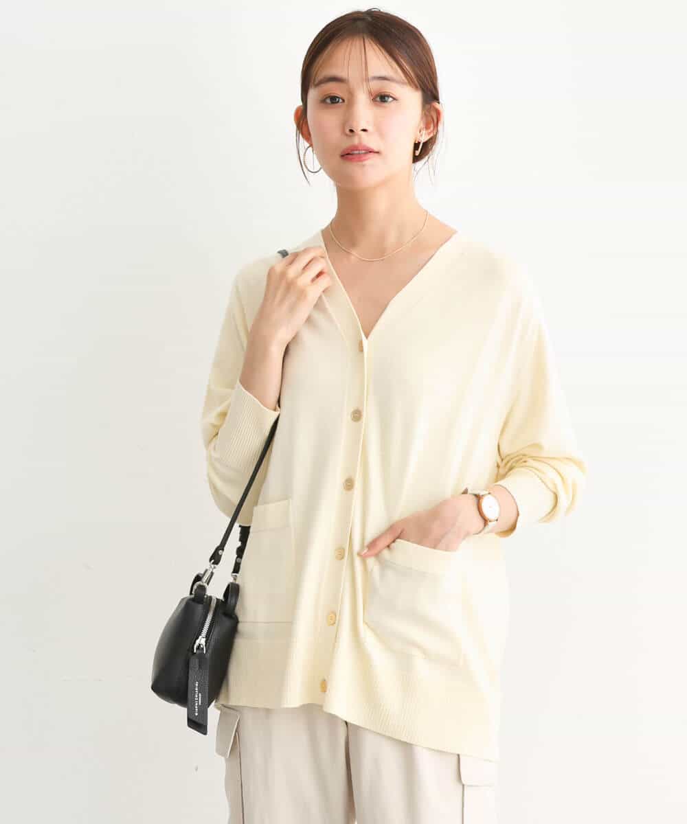 FKSJS10140 MK MICHEL KLEIN(MK ミッシェルクラン) リラックスVネックカーディガン/洗える ミント