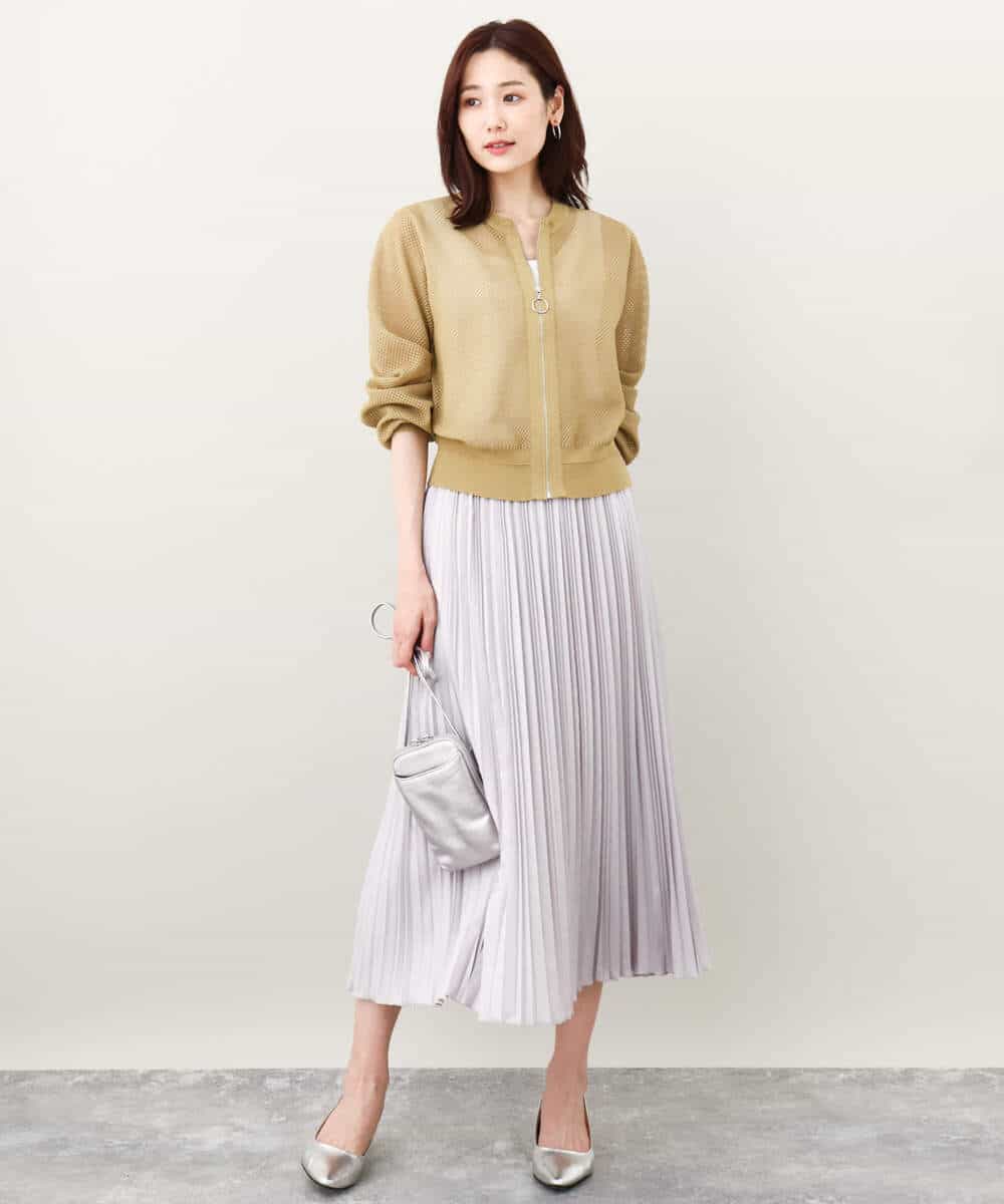 FKSJV20170 MK MICHEL KLEIN(MK ミッシェルクラン) メッシュ編みシアーZIPニットブルゾン/洗える マスタード
