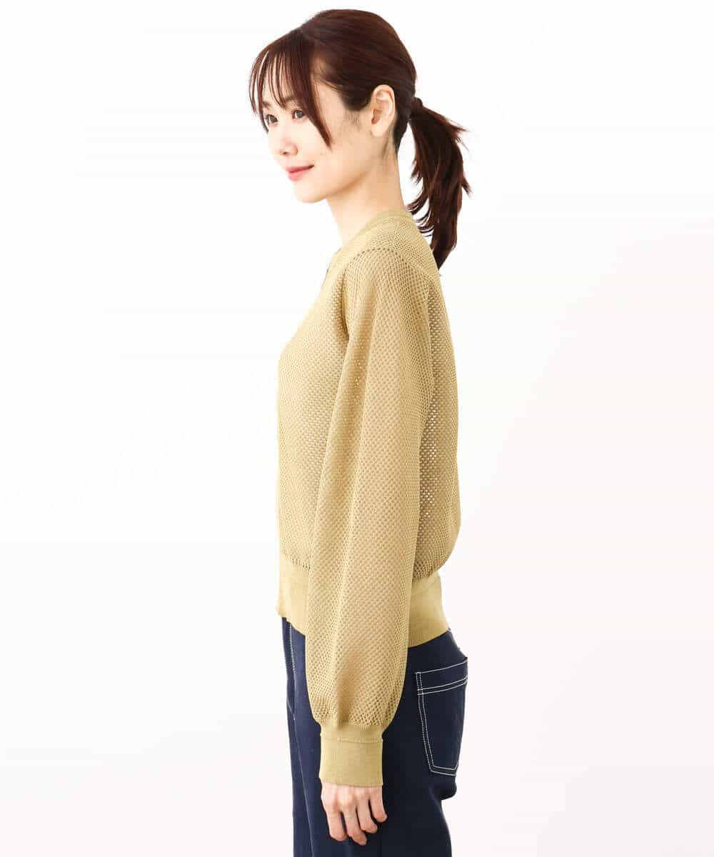 FKSJV20170 MK MICHEL KLEIN(MK ミッシェルクラン) メッシュ編みシアーZIPニットブルゾン/洗える マスタード