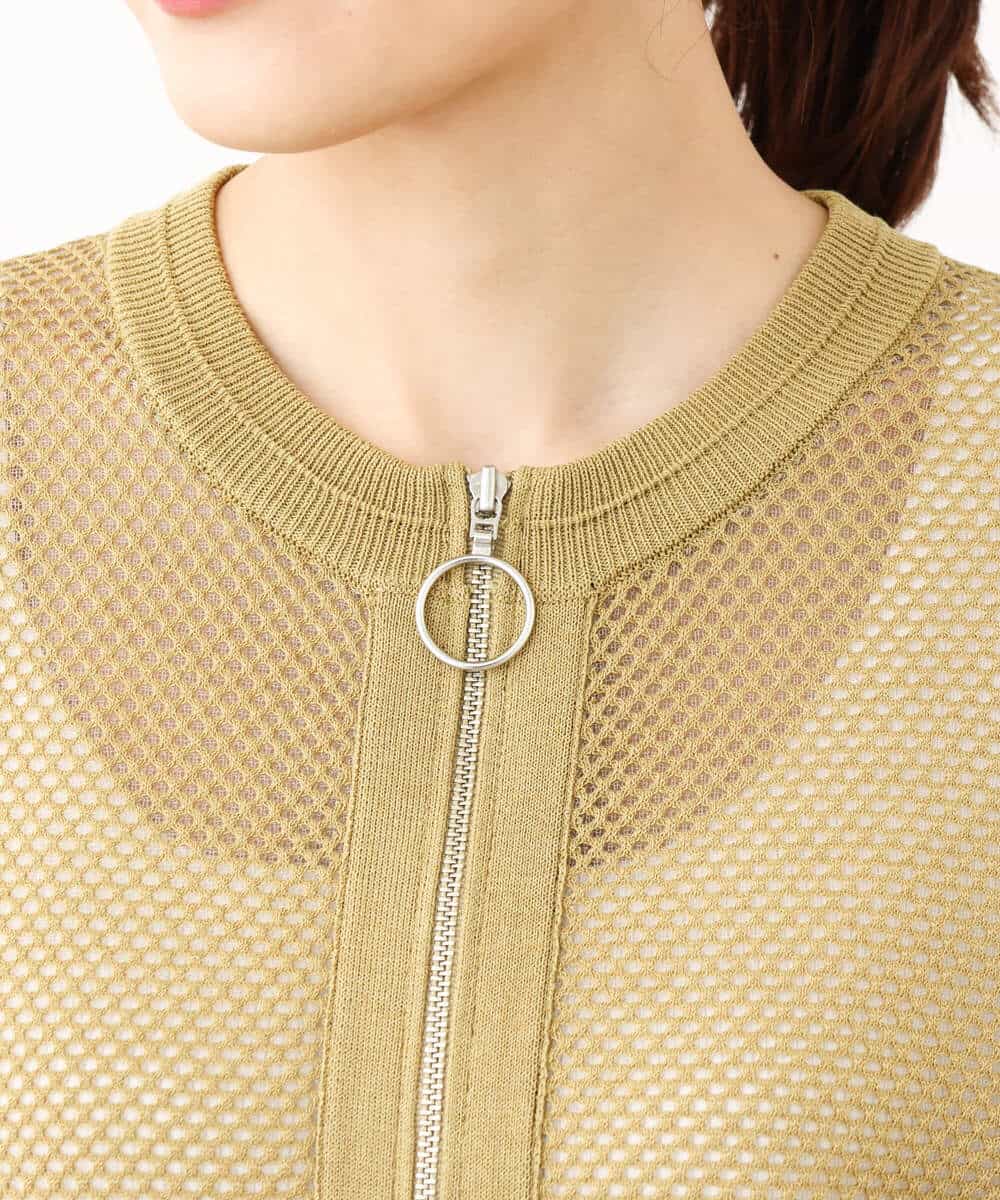 FKSJV20170 MK MICHEL KLEIN(MK ミッシェルクラン) メッシュ編みシアーZIPニットブルゾン/洗える マスタード
