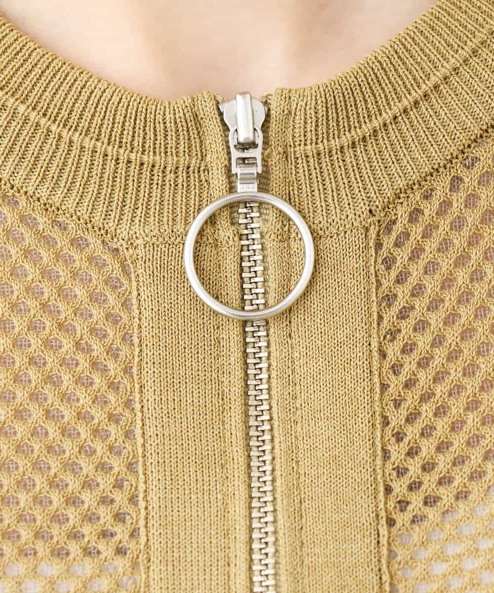 FKSJV20170 MK MICHEL KLEIN(MK ミッシェルクラン) メッシュ編みシアーZIPニットブルゾン/洗える マスタード