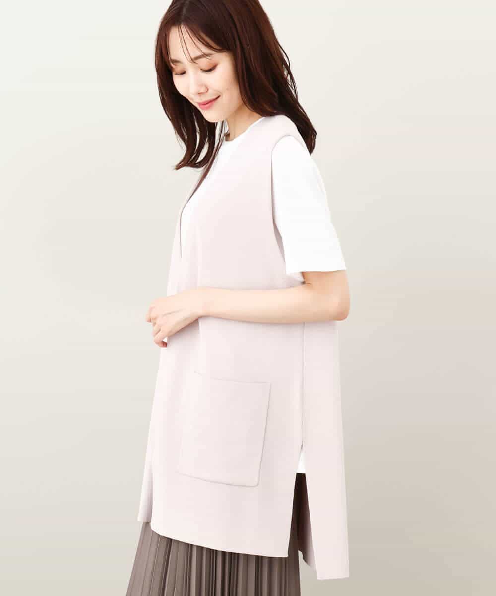 FKSJV21180 MK MICHEL KLEIN(MK ミッシェルクラン) ロング丈ニットジレ/洗える ネイビー