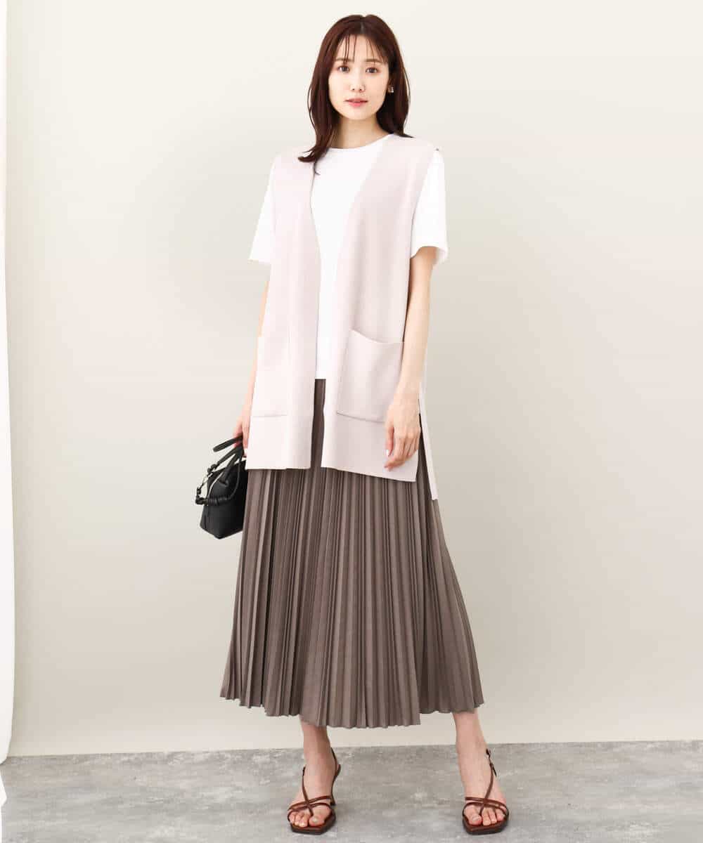 FKSJV21180 MK MICHEL KLEIN(MK ミッシェルクラン) ロング丈ニットジレ/洗える ネイビー