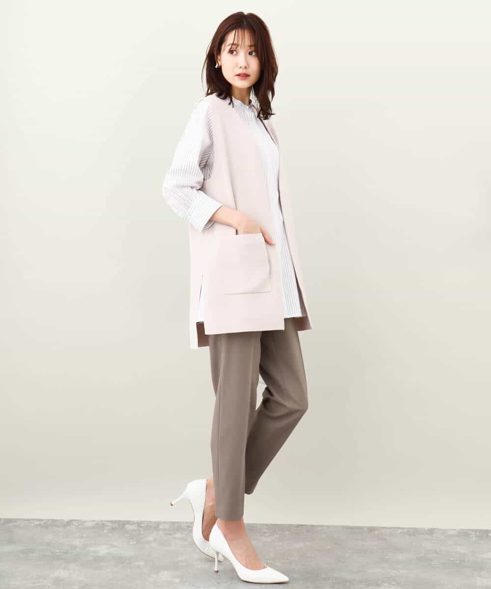FKSJV21180 MK MICHEL KLEIN(MK ミッシェルクラン) ロング丈ニットジレ/洗える ネイビー