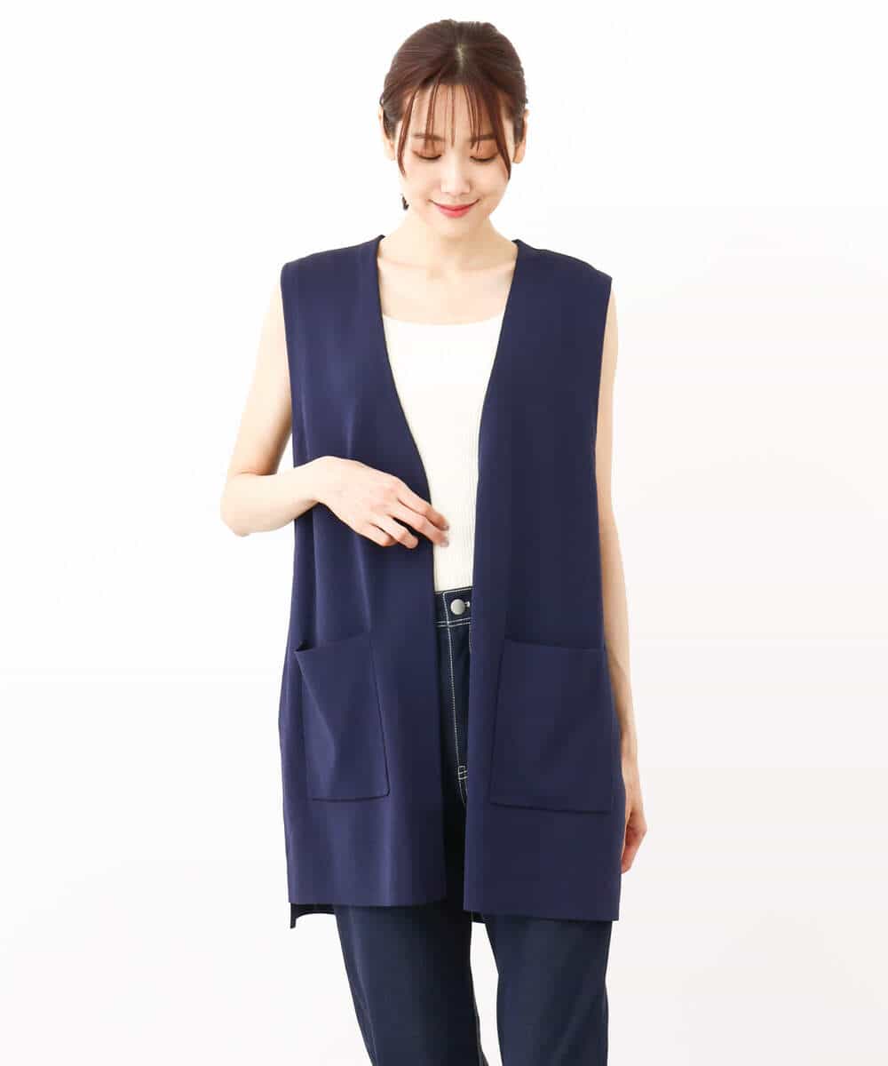 FKSJV21180 MK MICHEL KLEIN(MK ミッシェルクラン) ロング丈ニットジレ/洗える ネイビー
