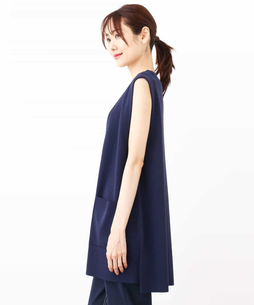 FKSJV21180 MK MICHEL KLEIN(MK ミッシェルクラン) ロング丈ニットジレ/洗える ネイビー