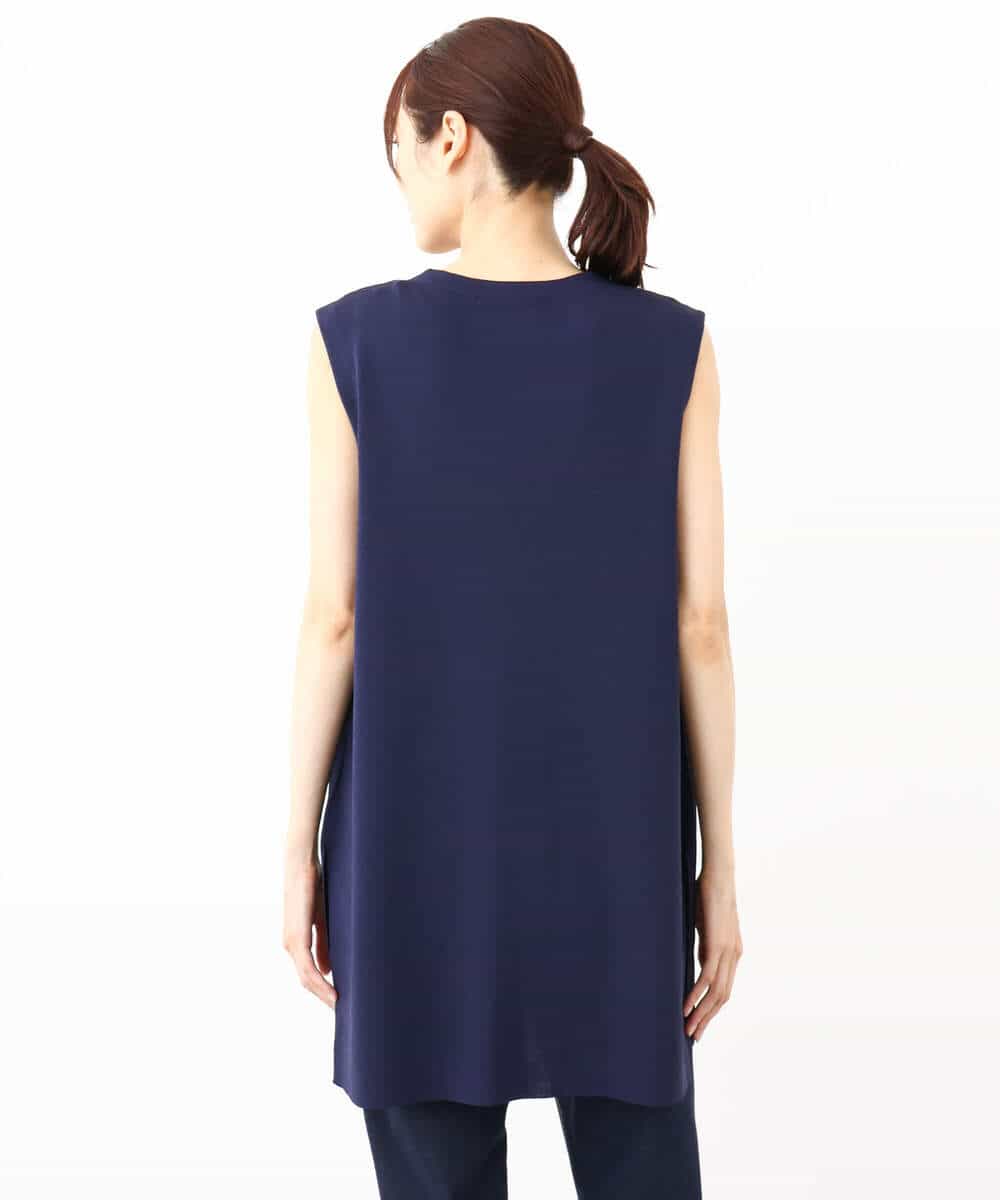 FKSJV21180 MK MICHEL KLEIN(MK ミッシェルクラン) ロング丈ニットジレ/洗える ネイビー