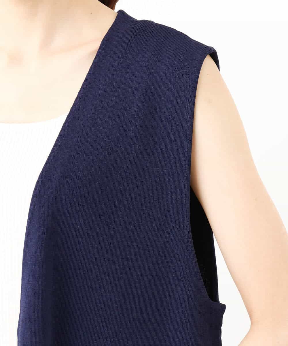 FKSJV21180 MK MICHEL KLEIN(MK ミッシェルクラン) ロング丈ニットジレ/洗える ネイビー