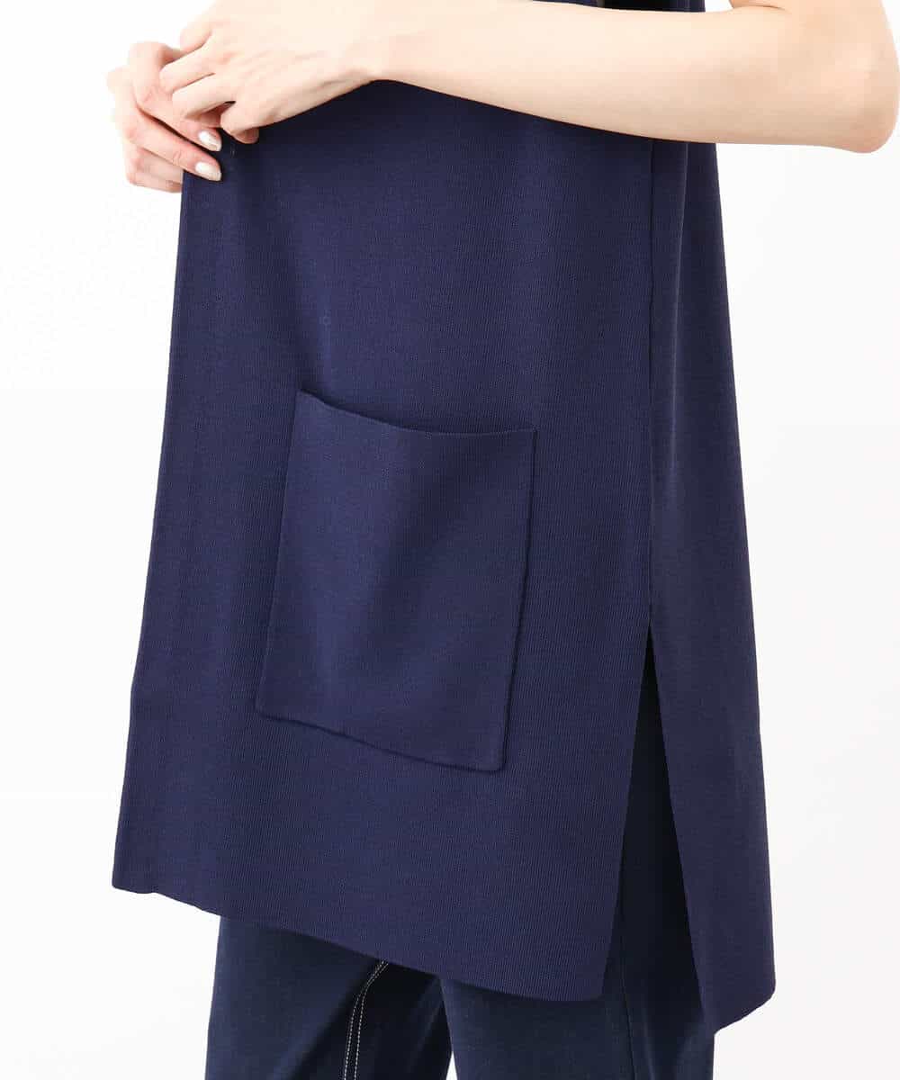 FKSJV21180 MK MICHEL KLEIN(MK ミッシェルクラン) ロング丈ニットジレ/洗える ネイビー