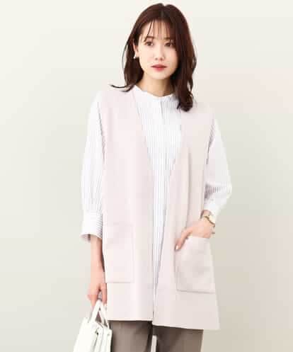 FKSJV21180 MK MICHEL KLEIN ロング丈ニットジレ/洗える