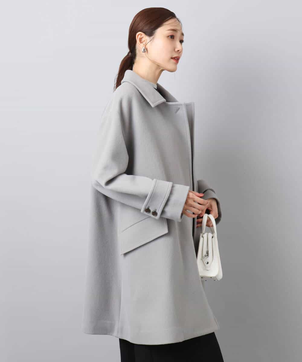 FKUAD50400 MK MICHEL KLEIN(MK ミッシェルクラン) SUPER100'sウール スタンドカラーミドルコート ブルーグリーン