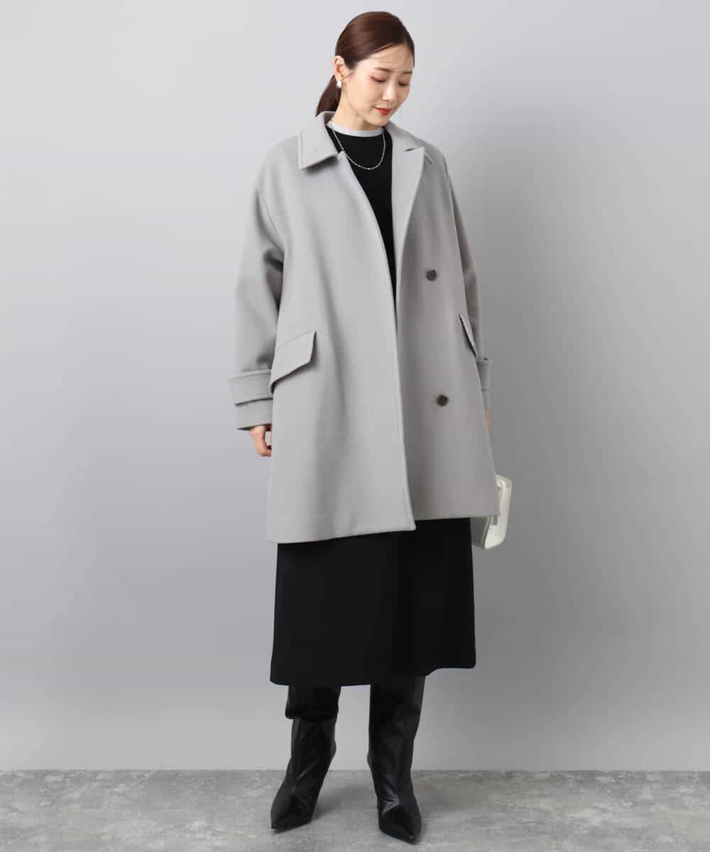 FKUAD50400 MK MICHEL KLEIN(MK ミッシェルクラン) SUPER100'sウール スタンドカラーミドルコート ブルーグリーン