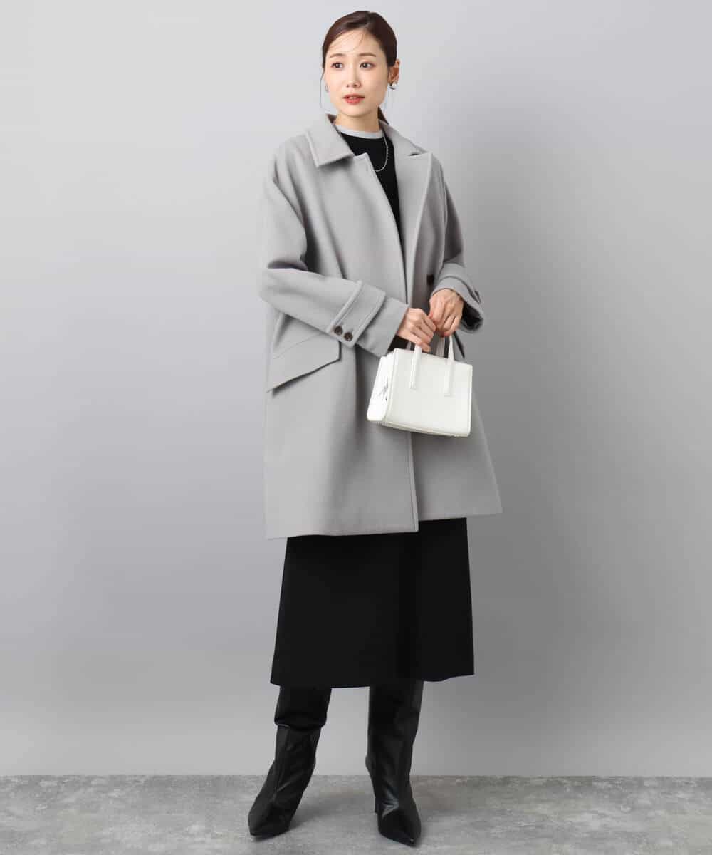 FKUAD50400 MK MICHEL KLEIN(MK ミッシェルクラン) SUPER100'sウール スタンドカラーミドルコート ブルーグリーン