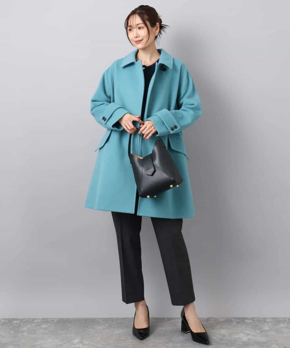 FKUAD50400 MK MICHEL KLEIN(MK ミッシェルクラン) SUPER100'sウール スタンドカラーミドルコート ブルーグリーン