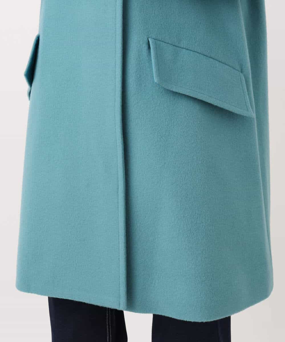 FKUAD50400 MK MICHEL KLEIN(MK ミッシェルクラン) SUPER100'sウール スタンドカラーミドルコート ブルーグリーン
