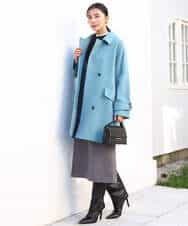 FKUAD50400 MK MICHEL KLEIN(MK ミッシェルクラン) SUPER100sウール スタンドカラーミドルコート ブルーグリーン